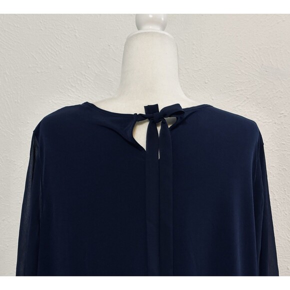 Susan Graver Size 1X Blue Liquid Knit Overlay Tunic Tie Back Occasion Minimalist - Picture 9 of 15